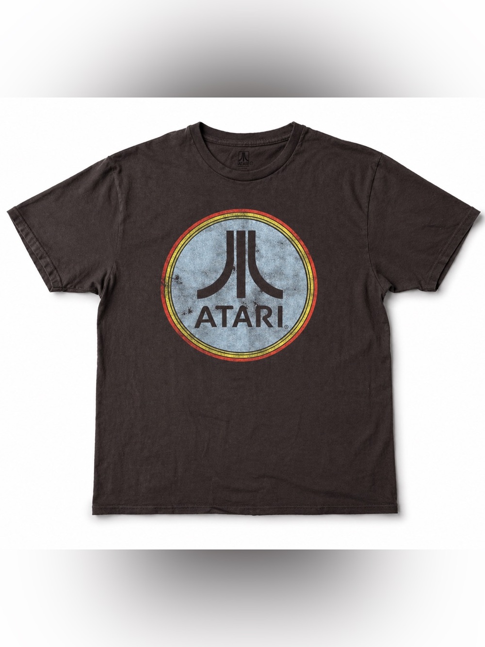 Atari Retro Logo Tee in Charcoal Grey with Blue Emblem Size M